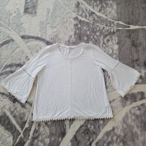 Style & Co. White Crochet-Trim Bell Sleeve Blouse Size M/L